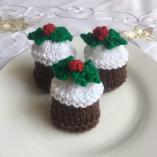 PDF file download knitting pattern mini Christmas pudding & cupcakes to cover Ferrero Rocher Maltesers truffles Lindor chocolates