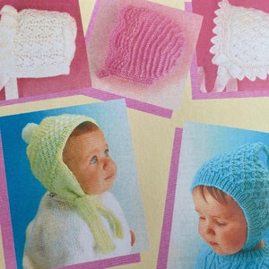 PDF Baby hat and bonnets knitting patterns in DK and 4ply yarns