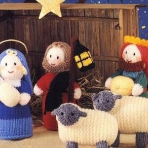 PDF Vintage Christmas Nativity DK knitting pattern Shepherds Sheep Kings Mary Joseph Baby Jesus