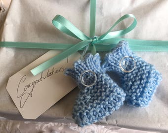 PDF DK knitting pattern easy knit 2 inch height mini baby bootees gift tag memory box keepsake baby gender reveal