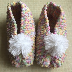 PDF knitting pattern easy beginner no shaping straight knitting all square / rectangle pompom chenille Aran slipper socks