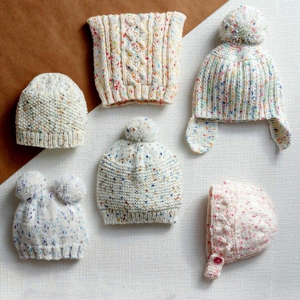PDF download Aran baby hats collection knitting pattern fits ages 0-7yrs using one 100gm ball