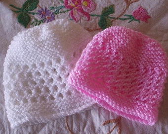 PDF Baby Lace Hats straight needles knitting pattern prem early baby newborn 3 months