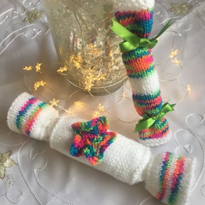PDF download straight needles DK knitting pattern Christmas star cracker and mini cracker tree & table decoration toy