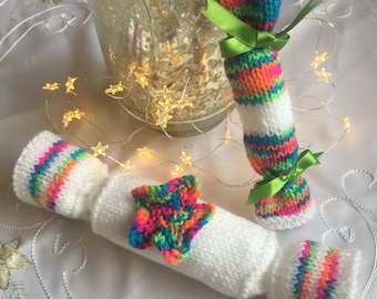 PDF download straight needles DK knitting pattern Christmas star cracker and mini cracker tree & table decoration toy