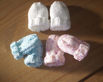 PDF Baby Mittens quick and easy straight needles DK knitting pattern for premature baby, newborn and 0-3 months sizes
