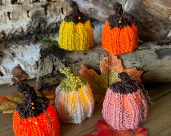 PDF DK Knitting pattern Mini Glow Pumpkins Ferrero chocolate or LED tealight cover Autumn Halloween decor