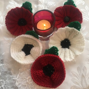 PDF DK knitting pattern easy begginer knit poppy flower remembrance Sunday Armistice day poppies