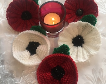 PDF DK knitting pattern easy begginer knit poppy flower remembrance Sunday Armistice day poppies