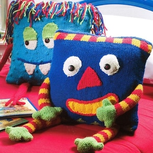 PDF instant download knitting pattern to make chunky yarn monster mania pillows cushions