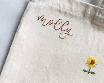 Hand Embroidered Sunflower Tote Bag | Heavy Canvas Cotton