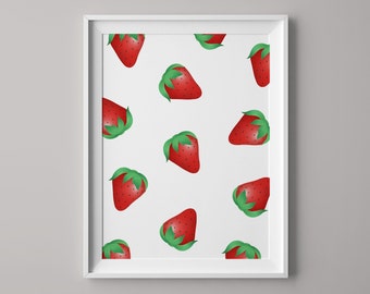 Strawberry Print | Strawberry Art | Fruit Prints | Kitchen Decor | Kitchen Wall Art | Food Art | Food Poster | Kitchen Art