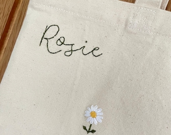 Hand Embroidered Daisy Tote Bag | Heavy Canvas Cotton