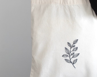Hand Embroidered Leaf Tote Bag | Reusable Cotton