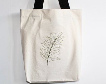 Embroidered tote bag | Embroidered leaf beach bag