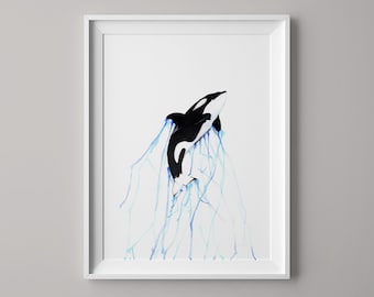 抽象的なシャチの水彩画｜海洋動物アート