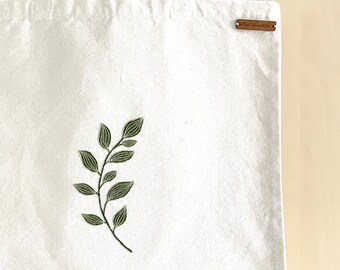 ハンドメイド刺繍リーフトートバッグ | 8オンスキャンバスコットン