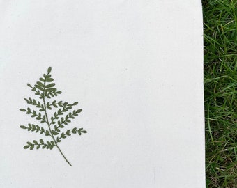 Hand Embroidered Fern Tote Bag | Canvas Shopping Bag