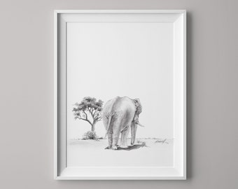 象の鉛筆画 | サファリ動物アート - Etsy 日本