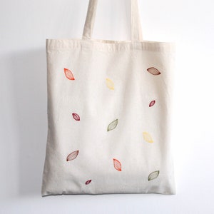 Embroidered tote bag | Autumn leaves bag | Tote bag