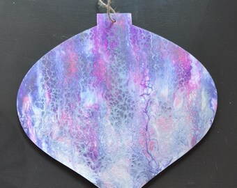 Hand Painted Flat Wood Jumbo Christmas Ornament 11.5" Purple