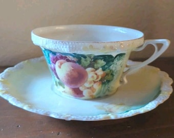 R.S. Prussia Tea Cup and Saucer with signature, Hand Painted Circa 1880s to 1910