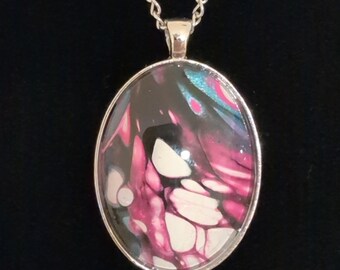 Cote' Design Studio Handmade Pendant Abstract Fluid Art Chain Colorful 1.5"