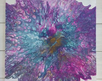 Handmade Acrylic Fluid Art Painting Stretched Canvas 10"×10"
