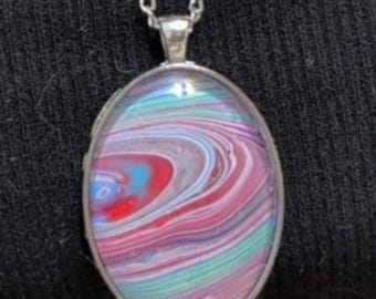 Cote' Design Studio Handmade Pendant Abstract Fluid Art Chain Colorful 1.5"ry