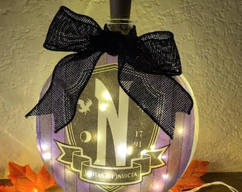 Handmade Nevermore Wednesday  Decorative Decoupage Light-Up Glass Lamp