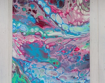 Abstract Painting Teal and White Canvas Art 8"×10"