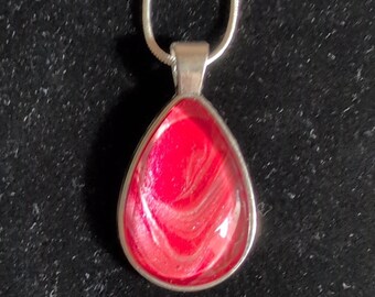 Red Teardrop Pendant Necklace Handmade Painted With Gift Box