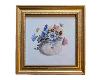 Rosalind Oesterle Watercolor Flowers Pansies Floral Bouquet Garden Print Vintage