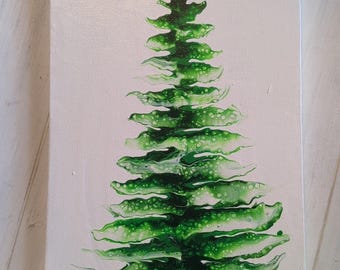 Abstract Acrylic Painting Christmas Tree Stretched Canvas Art 8"×10"