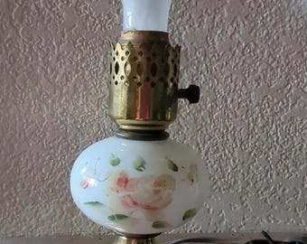 Leviton Vintage Table/Reading Lamp Milk Glass Pink Floral Farmhouse Victorian