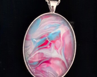 Cote' Design Studio Handmade Pendant Abstract Fluid Art Oval Colorful 1.5"