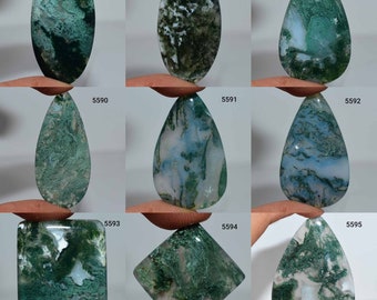 Loose Semi Precious Gemstone Suppliers Jewelry Making AG-5060 48X12X7 MM Handmade Pendant Cabochon New Arrivals Moss Agate Cabochon
