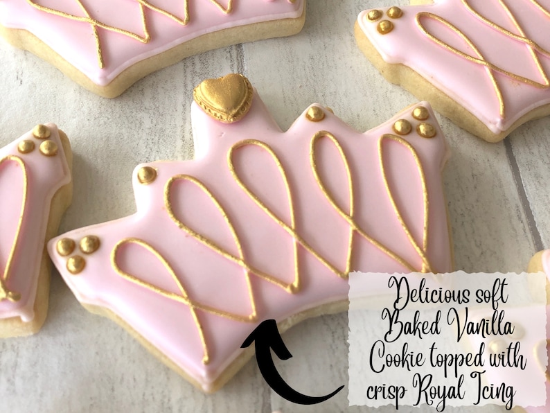 PRINCESS PARTY Favours Princess Cookies Pink Crown Biscuits for Girls Birthday Kids Party Favours image 3