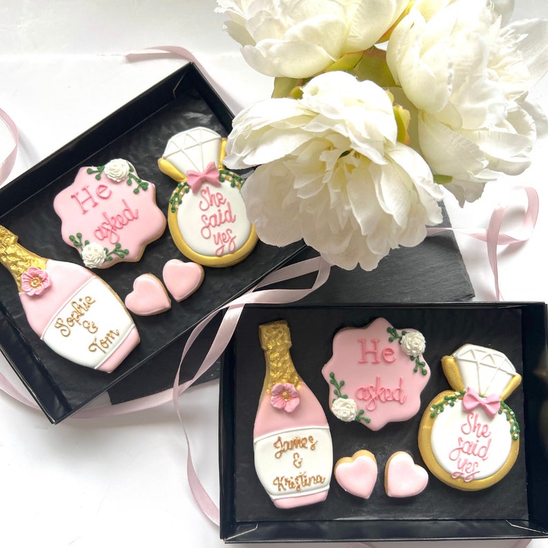 ENGAGEMENT Biscuit Gift gifts for couple, Personalised Engagement biscuits for Just Engaged , Engagement Presents image 1