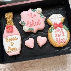 ENGAGEMENT Biscuit Gift gifts for couple, Personalised Engagement biscuits for Just Engaged , Engagement Presents image 10