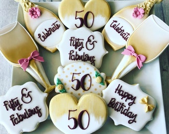 50th Birthday Cookies | Sugar Cookies for 30th, 40th, 50th, 60th, 70th, 80th Birthday | Party Favours