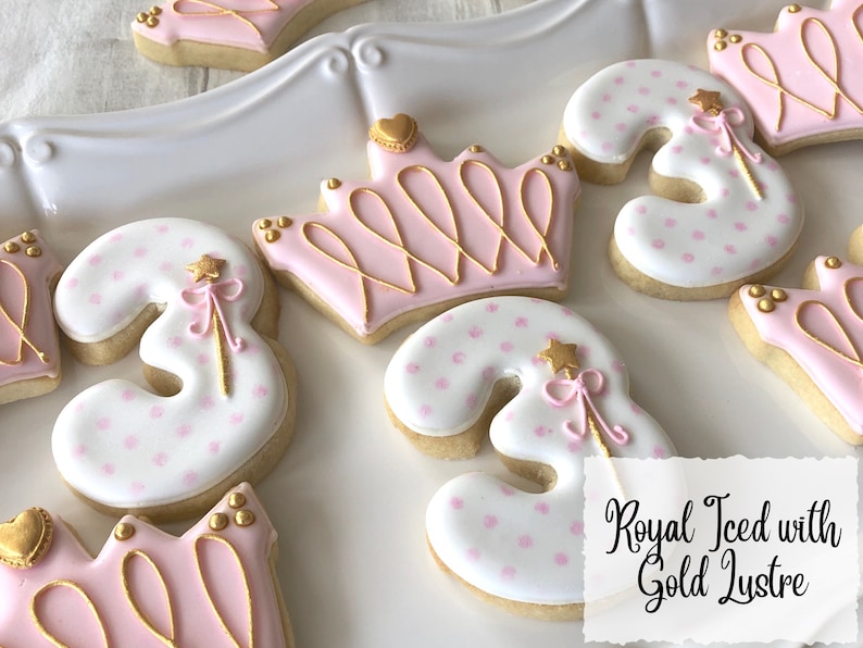 PRINCESS PARTY Favours Princess Cookies Pink Crown Biscuits for Girls Birthday Kids Party Favours image 2