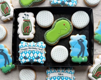 Coffret cadeau personnalisé de biscuits de golf - Cadeau d'anniversaire, de retraite et de fête des pères pour les amateurs de golf