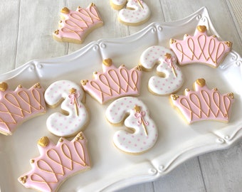 PRINCESS PARTY Favours || Princess Cookies | Pink Crown Biscuits for Girls Birthday | Kids Party Favours