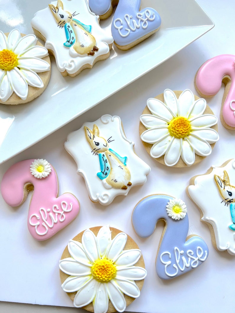 Rabbit Cookies - Pastel 1st 2nd 3rd Birthday - Iced Biscuits - Girls ...