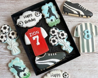 Personalised Football Biscuit Gift Set: Iced Team Colors - Personalised with Name & Age
