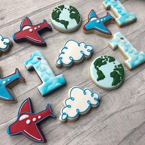 Time Flies - Travel Theme 1st Birthday  - Aeroplane Transport Party - Iced Biscuits - Around The World Theme