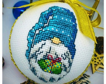 Christmas tree balls. Christmas gift. Cross stitch Christmas ball. Handing decorations.