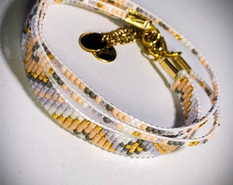 Miyuki bracelets set, dainty beaded stacking, gold clasp , gift for women or girls
