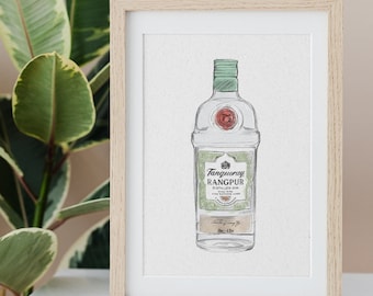 Tanqueray Rangpur Gin Illustrated Print, Gin Wall Art Illustration, Gin Wall Art, Tanqueray Gin Art, Gin Wall Decor